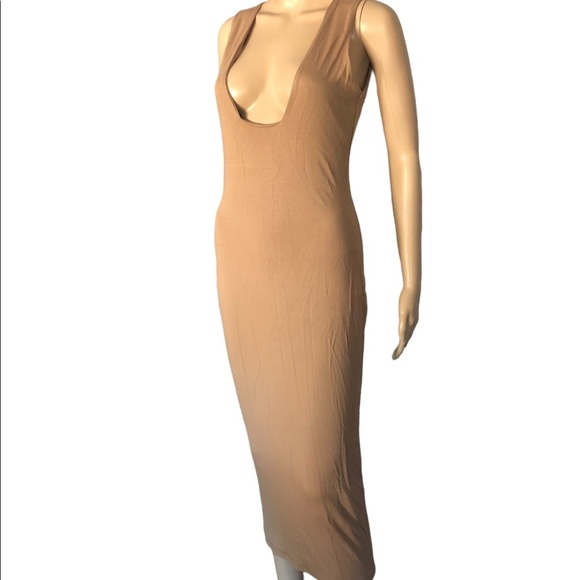 NWT Misguided Camel Mid Calf Bodycon Sleeveless Tank Dress size 6 - Picture 2 of 5